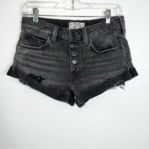 Free People Women size 25 washed black distressed mini jean cuffed shorts - Picture 1 of 10